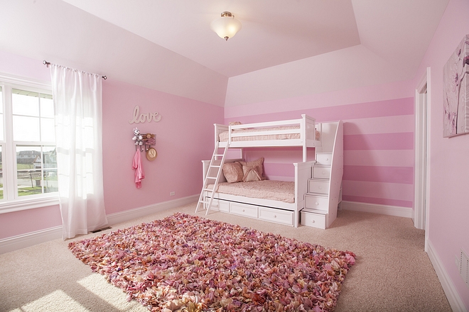 Pink Striped Bedroom Paint Color Sherwin Williams Lighthearted Pink, Striped wall with Sherwin Williams Lighthearted pink and Sherwin Williams Childlike
