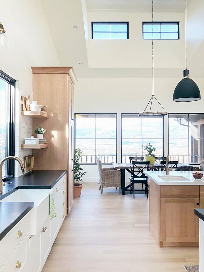 Modern Farmhouse Kitchen and Breakfast Room with black steel windows and white oak cabinetry Modern Farmhouse Kitchen and Breakfast Room #ModernFarmhouse #kitchen #ModernfarmhouseKitchen #BreakfastRoom #WhiteOakkitchen