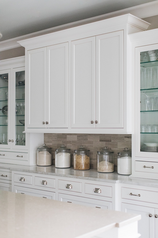 Hutch Buffet Kitchen Cabinet with white marble countertop and limestone subway tile Kitchen cabinet Hutch Buffet Kitchen Cabinet Hutch Buffet Kitchen Cabinet #HutchBuffetKitchenCabinet #BuffetKitchenCabinet #Buffetcabinet #KitchenCabinet
