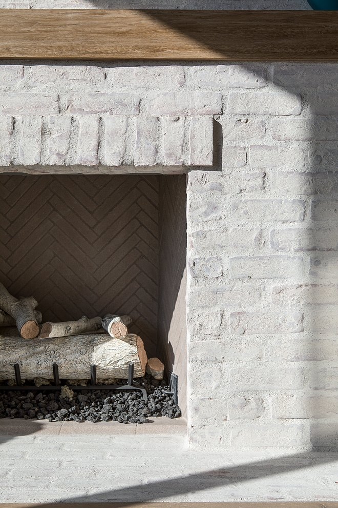 Fireplace The interior of the fireplace is finished with 1x9 firebrick hand-laid in a herringbone pattern #fireplace #herrinbone #fireplaceinteiror #herringbonebrick