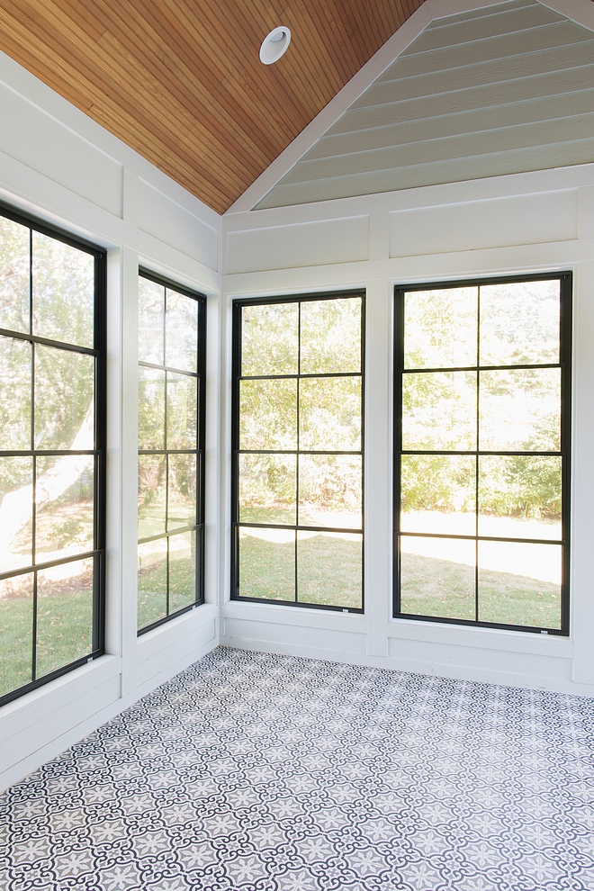 Sunroom with cement tile and black windows Sunroom with cement tile and black window ideas Sunroom with cement tile and black windows #Sunroom #cementtile #blackwindows