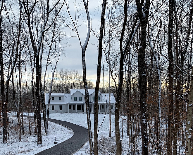 Farmhouse on a treed lot I love being surrounded by all of the trees, watching the trees bloom, watching the leaves change, and watching the snow fall #farmhouse #treedlot