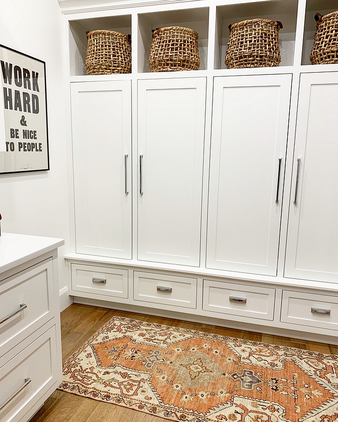 BM Chantilly Lace Mudroom Lockers Paint Color BM Chantilly Lace The lockers were a must have with kids, and especially adding doors to them BM Chantilly Lace Mudroom Lockers Paint Color BM Chantilly Lace #BMChantillyLace #Mudroom #MudroomLockers #MudroomPaintColor #BM #ChantillyLace