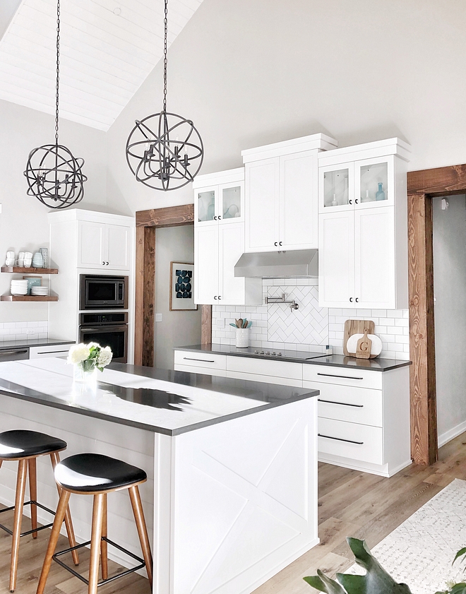 White kitchen with grey quartz countertop We went with a simple shaker style in white for the kitchen cabinets #whitekitchen #shakerstylekitchencabinet #whitecabinet #kitchencabinets
