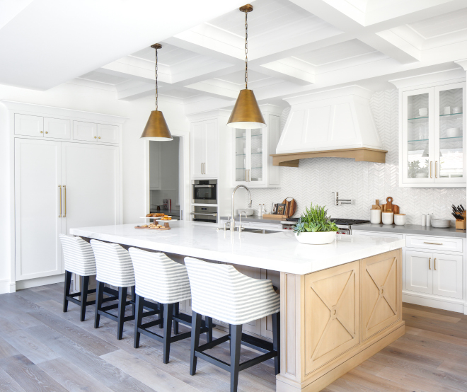 White Oak Kitchen Island White Oak Kitchen Island with white perimeter cabinets and white marble countertop White Oak Kitchen Island White Oak Kitchen Island #WhiteOak #KitchenIsland