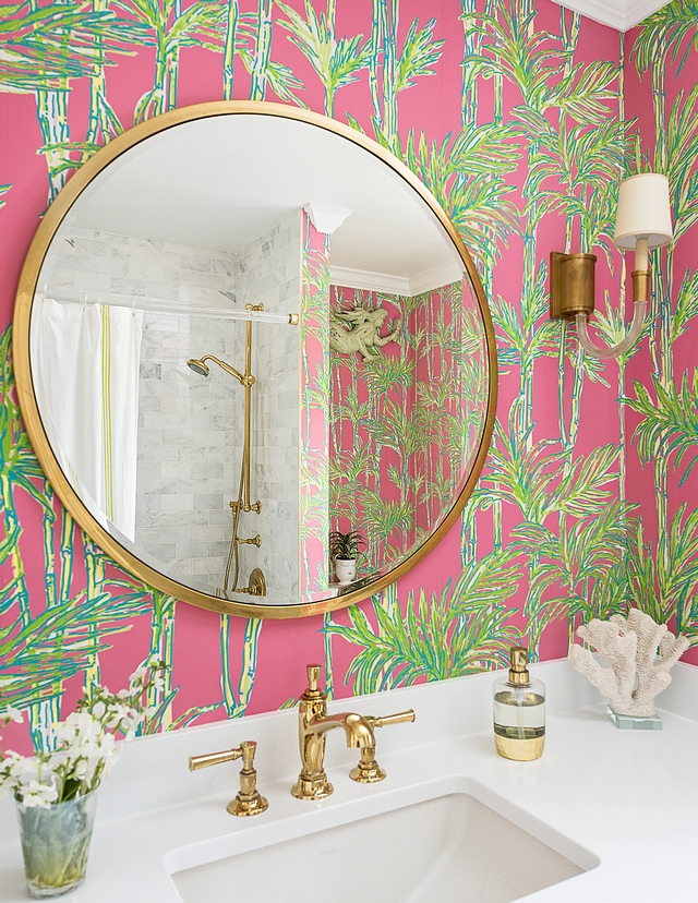 Lilly Pulitzer for Lee Jofa, "Big Bam" in Hotty Pink Wallpaper Fun wallpaper for kids bathroom Lilly Pulitzer for Lee Jofa, "Big Bam" in Hotty Pink #LillyPulitzer for Lee Jofa, "Big Bam" in Hotty Pink