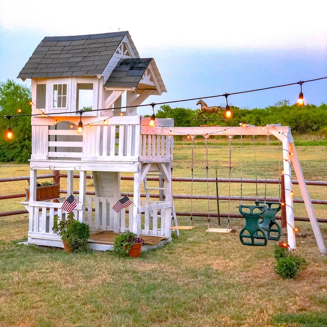Farmhouse playhouse DIY playhouse We replaced some wood and painted it white and its a whole new playhouse! It costs about $100 to redo it! I love keeping things on a very low budget #Farmhouseplayhouse #DIYplayhouse #playhouse