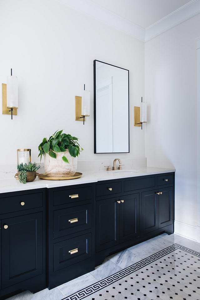 Inset Bathroom Cabinet Bathroom Cabinetry The inset bathroom cabinet is painted in Benjamin Moore Black Cabinets are custom-designed #InsetBathroomCabinet #InsetCabinet #Bathroom #InsetCabinetry 
