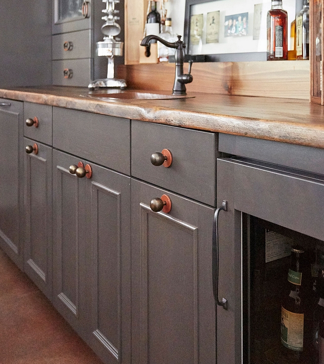 Grey cabinet The grey cabinets are Alder with flint finish and wood countertop #greycabinet #cabinet #flintcabinet #cabinetry #woodcountertop #homes #interiordesign #interiors