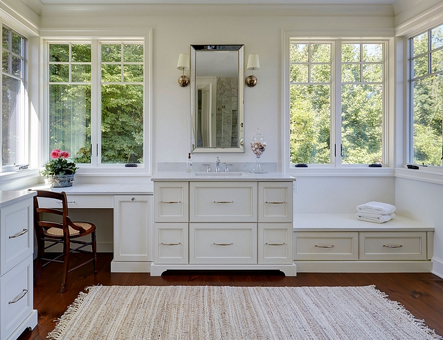 The master bathroom features beautiful cabinetry with plenty of storage #bathroom #storage #bathroomcabinetry