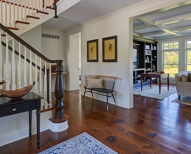 White Pine Hardwood Flooring The front entry hall features 11" wide white pine flooring Wide Plank White Pine Hardwood Flooring White Pine Hardwood Flooring Ideas White Pine Hardwood Flooring White Pine Hardwood Flooring #WhitePine #HardwoodFlooring #wideplank