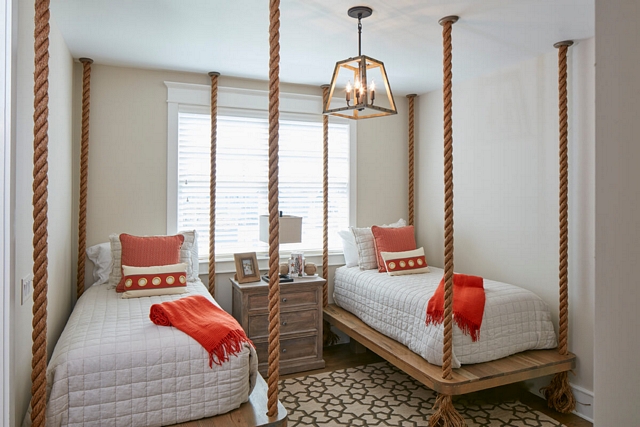 Rope hanging Bed Coastal cottage with Ceiling Rope hanging Beds Rope hanging Bed Beds Rope hanging Beds #RopehangingBed #coastal #cottage #bedroom #hangingBed