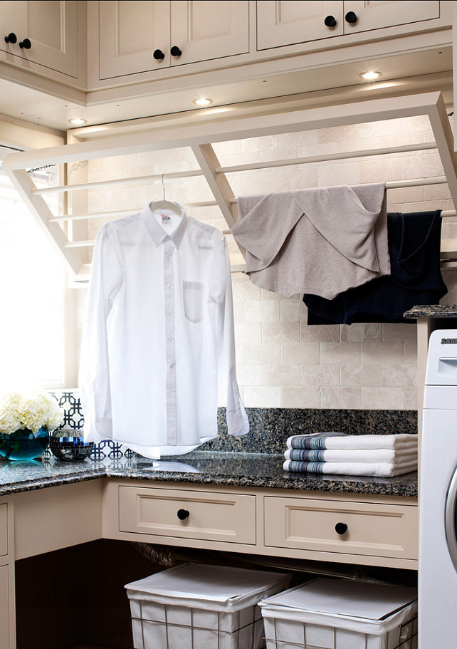 Laundry Room Drying Rack Ideas. Great drying rack in this laundry room. #DryingRack #DIYIDEAS #LaundryRoom