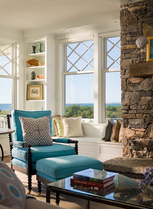 Turquoise Interiors. This cottage has beautiful Turquoise Interiors with paint color specified. Click on the photo to see the post. #Turquoise #Interiors #PaintColor