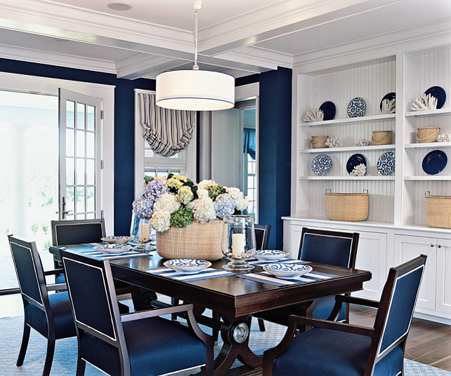 Dining Room. Blue & White Coastal Dining Room. #DiningRoom #Coastal #PaintColor