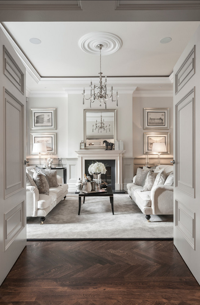 Living room Design. This is one of the most elegant formal living room I have seen. I love the architectural details, parquet wood floors and the decor. #LivingRoom #Interiors #HomeDecor