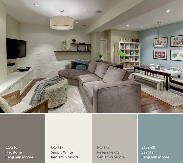 Basement Color Palette. Great color palette for basement. #Colorpalette #BasementColorPalette Via Favorite Paint Colors Blog.