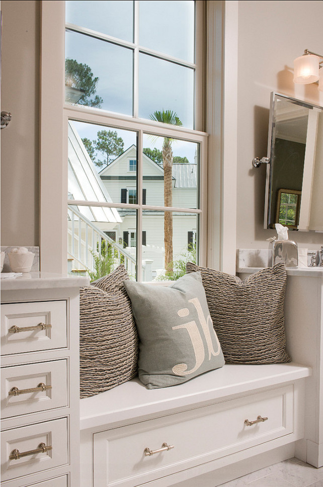 Bathroom Paint Color Ideas. The paint color in this bathroom is mindful gray #7016 Sherwin Williams, with a custom white trim. #BathroomPaintColorIdeas #Bathroom #MindfulGray