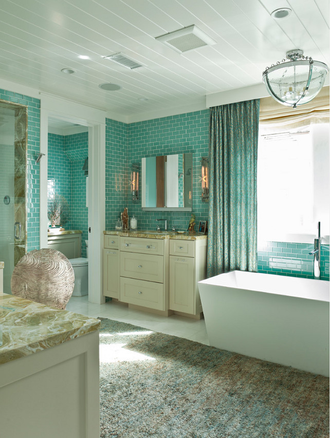 Bathroom. Coastal Bathroom. Coastal Bathroom Ideas. Coastal Bathroom Decor. Coastal Bathroom Color Palette. Tub is by Wetstyle. Custom light fixture is Lantern Masters. #CoastalBathroom #Bathroom #Coastal