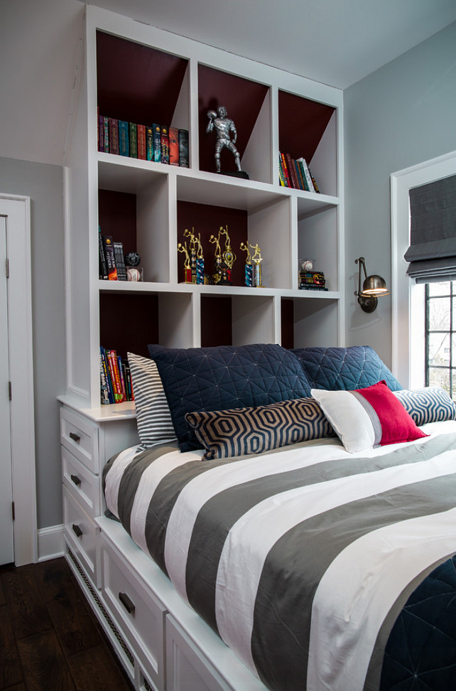 Bedroom Bookcase. Bed with Bookcase. Kids bedroom with custom bed bookcase. #Bed #BedBookcase #Bookcase Z+ Interiors