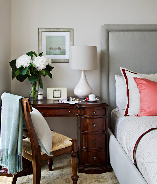 Bedroom Desk. Bedroom with desk instead of nighstand. #BedroomDesk Frances Herrera Interior Design