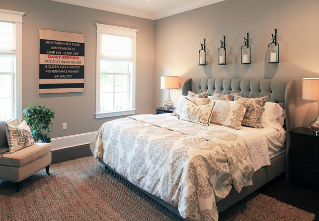 Bedroom Ideas. Bedroom Gray Paint Color. #Bedroom #GrayBedroom #GrayPaintColor Amy Tyndall Designs.