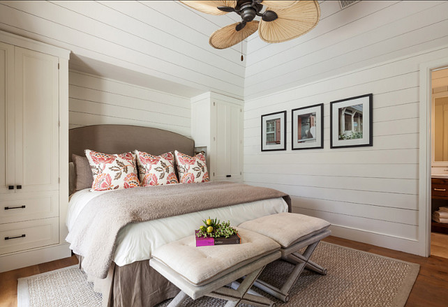 Bedroom. Bedroom with horizontal plank walls. #Bedroom #PlankWalls