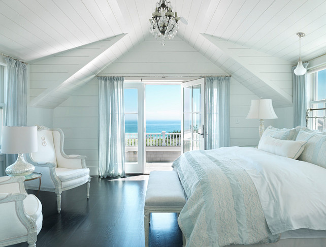 Bedroom. Cottage Bedroom. Beach Cottage Bedroom. Beach Cottage Bedroom Decor. Plank Wall Bedroom. White Plank Wall and Ceiling Bedroom. Paint Color: The paint color is Benjamin Moore White Ice in a satin finish. #Bedroom #PlankWall #PlankCeiling #BeachBedroom #CottageBedroom Benjamin Moore White Ice. #BenjaminMooreWhiteIce