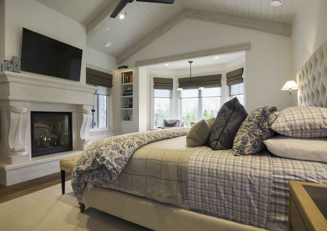 Bedroom. Master Bedroom with cathedral ceiling and fireplace. Limestone Bedroom Fireplace #Bedroom #CathedralCeiling #Fireplace Michael Grahame.