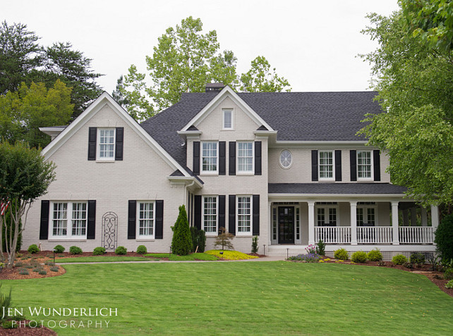 Exterior Paint Colors. "Benjamin Moore Vanilla Milkshake" and brick is "Benjamin Moore Revere Pewter". 