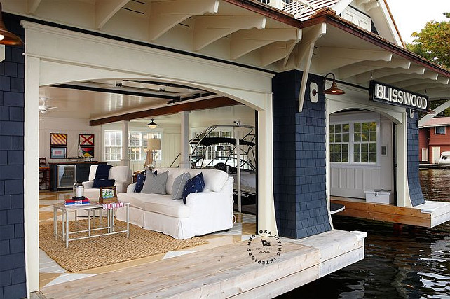 Blisswood Cottage BoatHouse designed by Muskoka Living Interiors. #Blisswood #Cottage #MuskokaLivingInteriors