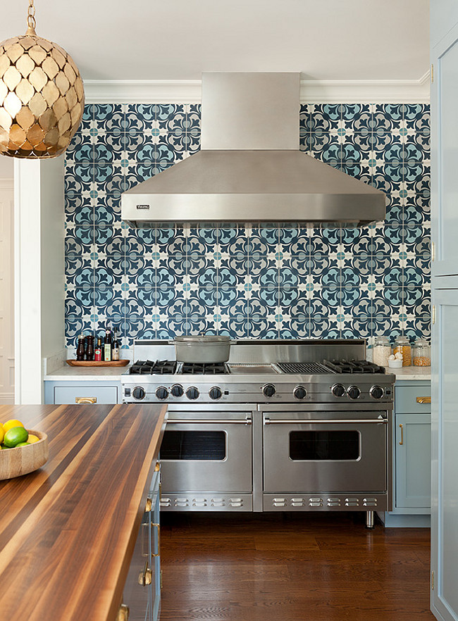 Blue Cement Tile. Blue Cement Tile Backsplash. Kitchen with Blue Cement Tile Backsplash. Blue Cement Tile Backsplash Design. #Blue #CementTile #Backsplash. Anna Burke Interiors.