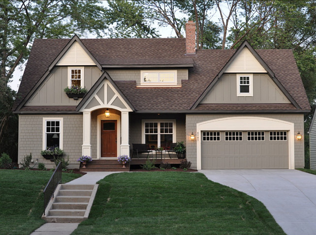 Home Exterior Paint Color Ideas.  Home Exterior Paint Color Combinations. Home Exterior Paint Color Schemes. The body of the house is Benjamin Moore Copley Gray. Trim of the house is Benjamin Moore Elephant Tusk OC-8 #BenjaminMooreElephantTusk #BenjaminMooreOC8#BenjaminMooreCopleyGray  #HomeExterior #PaintColorIdeas