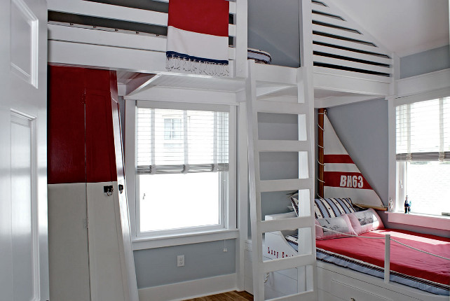 Children's Room with a Nautical Theme. Bunk Bed Ideas. Coastal Bunk Bed. #Coastal #Bunkbed #kidsOUTinDesign.