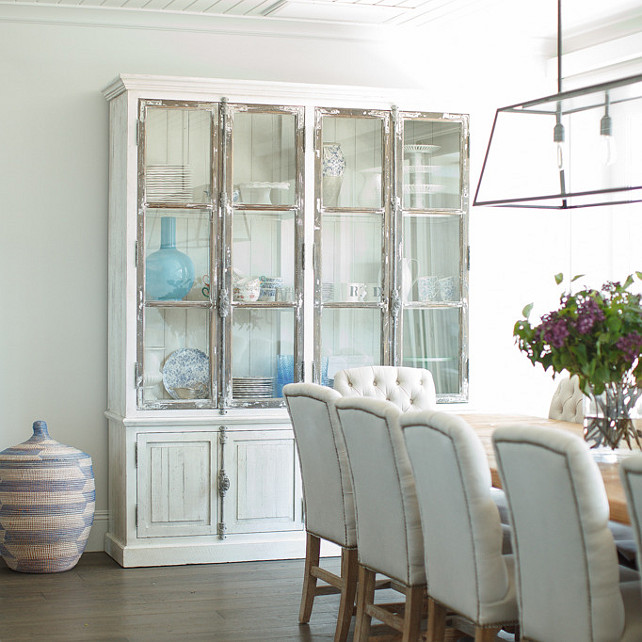 Cabinet. Dining room cabinet. Distressed white dining room cabinet. #DiningRoom #Cabinet Becki Owens Design.