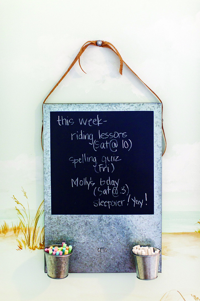 Chalk Board. This girl's bedroom has a DIY chalk board message to display her weekly schedule.