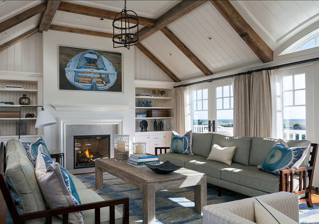 Coastal Interiors. This entire house has very impressive coastal interiors. The living room was beautifully designed with coastal decor and comfortable furnishing. Paint Color is 50% China White, 50% Linen White by Benjamin Moore #CoastalInteriors #CoastalHomes #Nautical #Homedecor #CoastalDecor