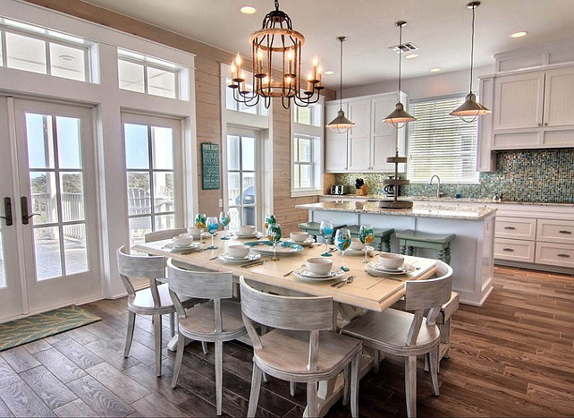 Coastal Kitchen and Dining Room. Cinnamon Shore via House of Turquoise.