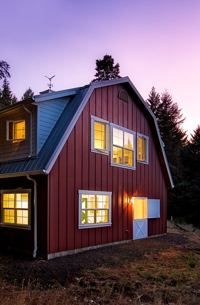 Cottage Barn. Cottage Barn Design. This red barn is a romantic cottage in the woods. #Barn #Cottage Henderer Design + Build.