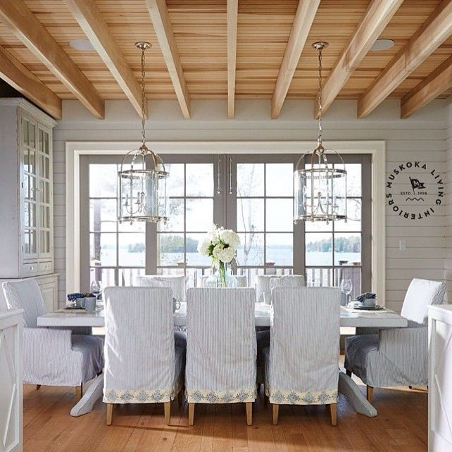 Dining Room. Coastal Dining Room with slipcovered dining chairs. #DiningRoom #Coastal #DiningChairs #Slipcovered #SlipcoveredFurniture #SlipcoveredChairs #Dining Imagine by Muskoka Living Interiors.