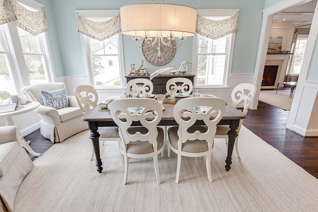 Dining Room. Dining Room Paint Color is Sherwin Williams SW 6477 Tidewater. Dining Room with Sitting Area and Coastal Decor. Beach House Dining Room. #DiningRoom