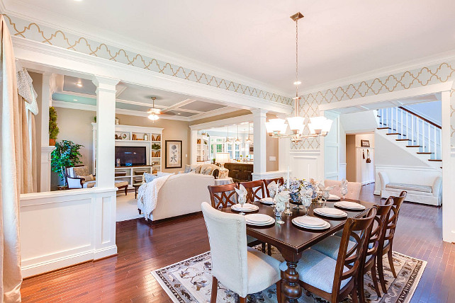 Dining Room. Wallpaper Dining Room Ideas. Formal dining room with wallpaper. Stephen Alexander Homes & Neighborhoods #DiningRoom #Wallpaper