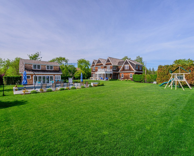 Family Home Backyard with pool, poolhouse and plenty of space for the kids to run! #FamilyHome #Backyard Via Sotheby's Homes.