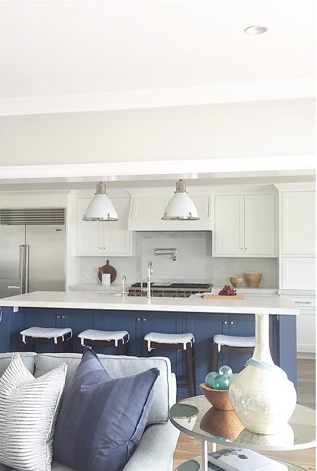 Farrow and Ball Stiffkey Blue. The kitchen island color is Farrow and Ball Stiffkey Blue. Brooke Wagner Design. #FarrowandBallStiffkeyBlue