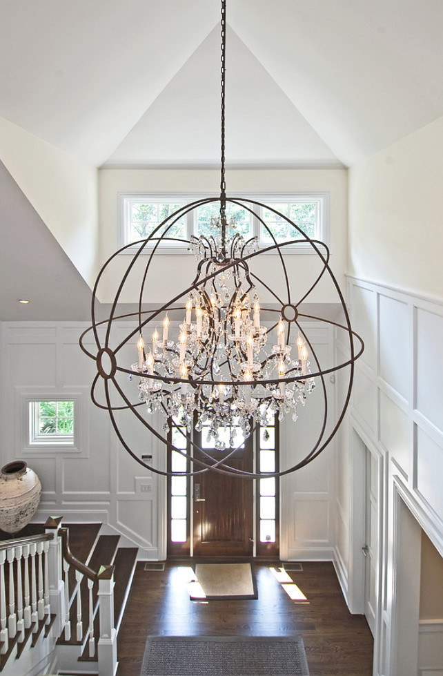 Foyer Lighting Ideas. Light is from Restoration Hardware Foucault. #Foyer #FoyerLighting EB Designs