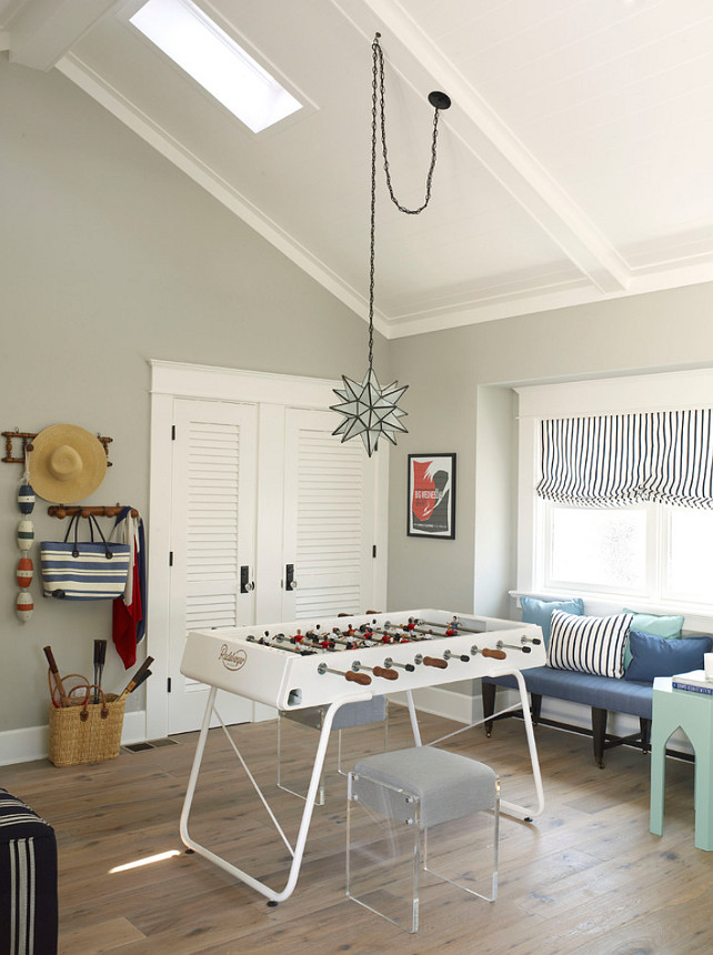 Games Room. Games Room Design.The pendant is from Circa Lighting. The foosball table is from Wayfair. The skylight is from Velux. #GamesRoom