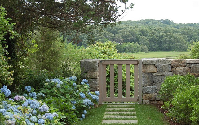 Garden Tips. Blue Hydrangeas line the bluestone pavers are used to create pathways leading to the tidal marsh and ocean view. #Garden #GardenTips Kimberly Mercurio Landscape Architecture