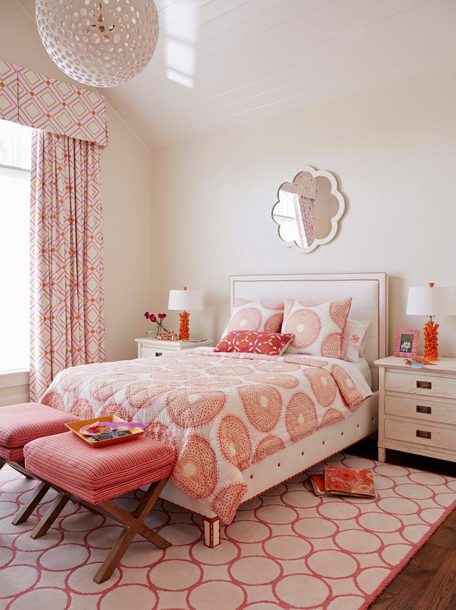 Girls Bedroom. Girls Bedroom Decor. Girls Bedroom Decorating Ideas. This Girls Bedroom features orange and pink decor. Lighting is from Oly. #GirlsBedroom #GirlsBedroomDecor #GirlsBedroomLighting #oly