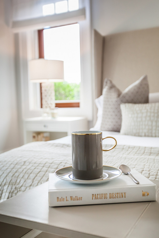 Greige Bedroom. Morning coffee in bed. #greige #Bedroom Sofia Joelsson.