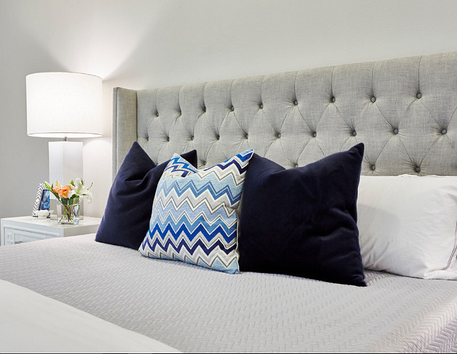 Grey bedroom bed pillow ideas. Grey bedroom pillow combination ideas. Butter Lutz Interiors, LLC.